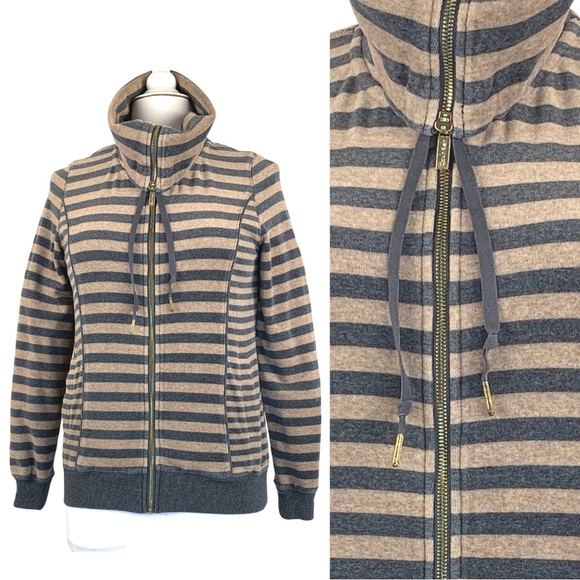 Calvin Klein Velour Striped Drawstring Turtleneck Zip Up Jacket size X-Small - Picture 3 of 16